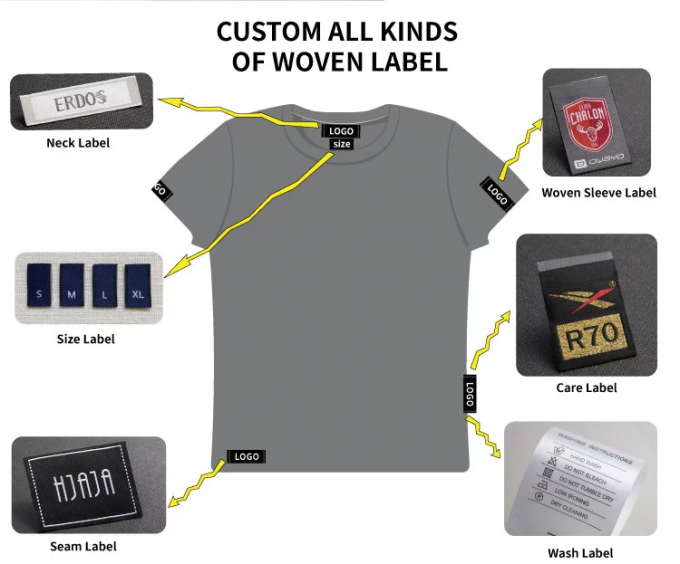 Customized Design T Shirt Woven Label , Garment Neck Woven Label