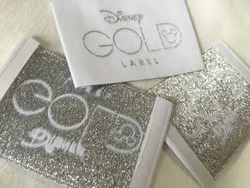 Disney Gold Bage End Fold Woven Clothing Labels Cold Cut / Heat Cut