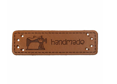 Eco - Friendly Washable Square Engraved Metal Clothing Label With Leather Patch