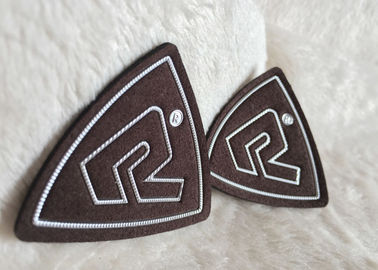 Customized Brown Suede Embossed Leather Patches , Shiny Siliver High Density Tpu Logo