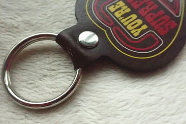 Key Shaped Souvenir Brown Leather Keyring Chain ,  Custom Colorful Printing Logo