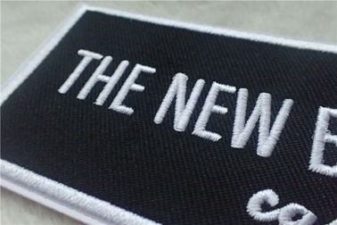 Washable Black Polyester Custom Clothing Patches / Adhesive Embroidered Patches