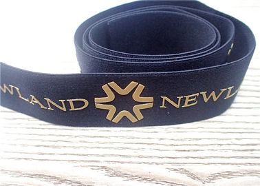 30MM Black Jacquard Elastic Band Silk - Screen Printed With Glossy Golden Silicone Logo