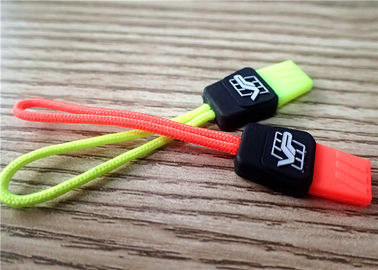 Fluorescent Color Rubber Zipper Puller With Embossment Logo For Garment , Bags , Luggages