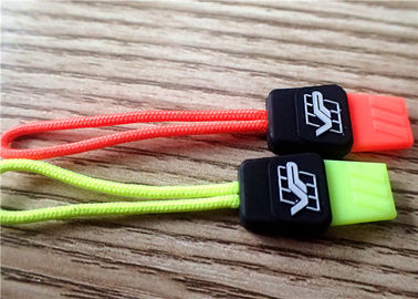 Fluorescent Color Rubber Zipper Puller With Embossment Logo For Garment , Bags , Luggages