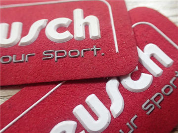Durable Soft Red Suede Custom Rubber Logo Patches Injection Two Color