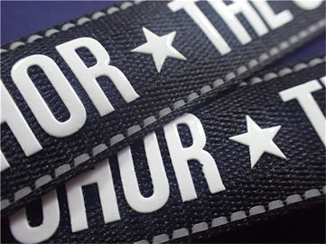 Customized Shiny Silicone Woven Clothing Labels, Printing Logo On Tape For Cloth