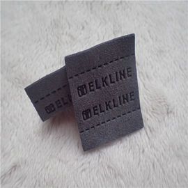 Color Grey Back Woven Clothing Labels High Frequency Micro Fiber With Sewing Line Patches