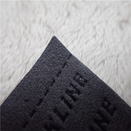Color Grey Back Woven Clothing Labels High Frequency Micro Fiber With Sewing Line Patches
