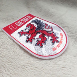 Modern Clothing Iron On Patches Shield Shape Dragon Logo Plush Printing Flocking For Garment Decoration