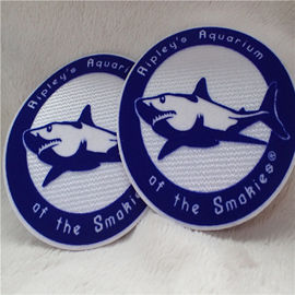 Double Color Round Shape Iron On Custom Patches Shark Logo Tatami Flocking With Hot Melt Glue