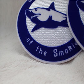 Double Color Round Shape Iron On Custom Patches Shark Logo Tatami Flocking With Hot Melt Glue
