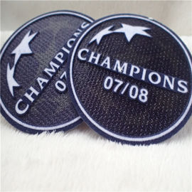 Circle Shape Custom Clothing Patches Soft Heat Transfer Tatami Flocking With Champion Logo