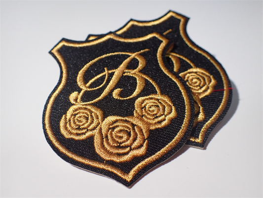 Eco Unique Style Custom Embroidered Patch Gold Rose Raised Effect