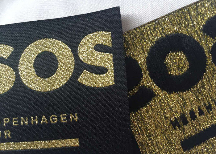 Metal Yarn Gold Silver Woven Damask Labels Charm Woven Name Labels For Clothing