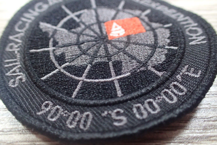 Washable Black Polyester Custom Clothing Patches / Adhesive Embroidered