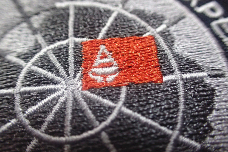 Washable Black Polyester Custom Clothing Patches / Adhesive Embroidered