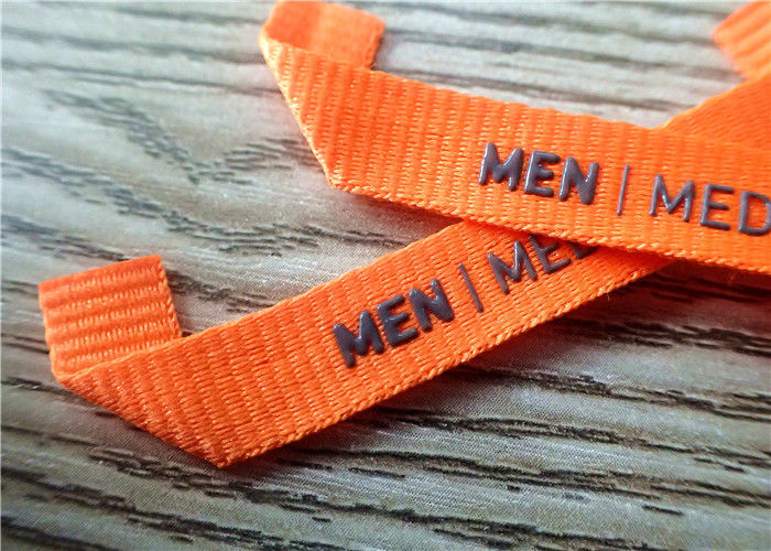 Orange Woven Clothing Labels With 3D Logo Polyester Yarn Lurex Metal Thread