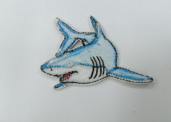 Embroidery Clothes Shark Labels Heat Transfer Patches Washable Customized