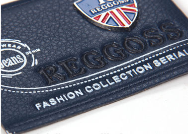 Eco - Friendly Washable Square Engraved Metal Clothing Label With Leather Patch
