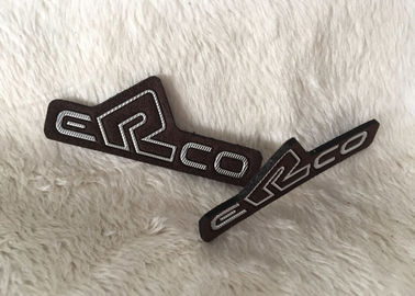 Customized Brown Suede Embossed Leather Patches , Shiny Siliver High Density Tpu Logo