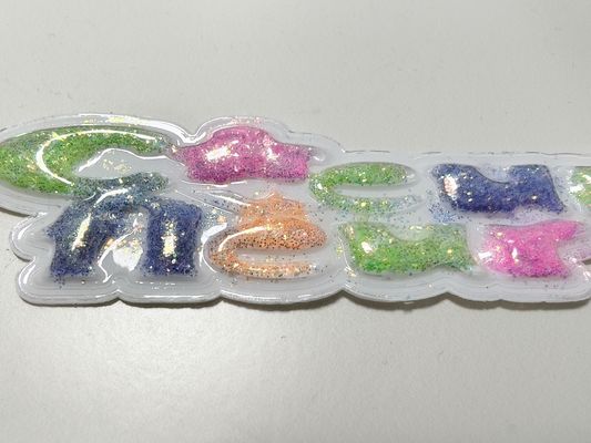 Sustainable Custom Sparkling Pink Yellow TPU Patch Puffy Labels Customized For Clothing