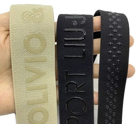 Custom 3D Logo Elastic Strap  Glossy Matte Silicone Polyester Webbing For Garment Accessories