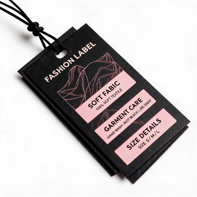 Clothing Hang Tags Made with Both Side Art Card and 3mm Cotton Cord Ideal for Garment Bags and Luggage with Digital CMYK Logo Printing