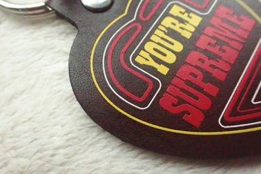 Key Shaped Souvenir Brown Leather Keyring Chain ,  Custom Colorful Printing Logo