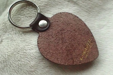 Key Shaped Souvenir Brown Leather Keyring Chain ,  Custom Colorful Printing Logo