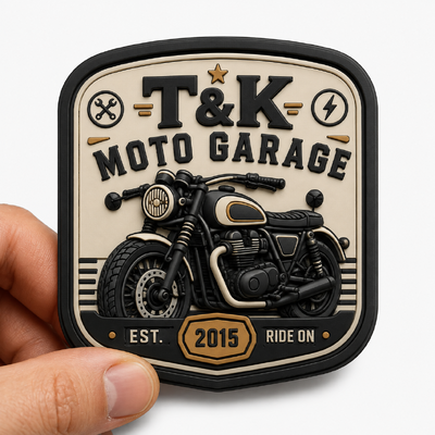 Custom Motorcycle Style PVC Heat Transfer Clothing Labels with 3D Embossed Logo for Jackets Streetwear Workwear Hats Bags and Garage Brand Identification