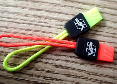 Fluorescent Color Rubber Zipper Puller With Embossment Logo For Garment , Bags , Luggages