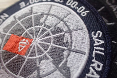 Washable Black Polyester Custom Clothing Patches / Adhesive Embroidered Patches