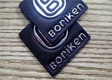 Black Embossed Leather Patches With Silver Embossment TPU Logo For Bags