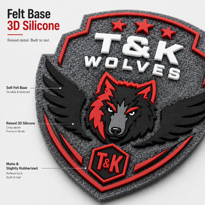 Felt Base 3D Silicone Badge Custom Raised Logo Sew On Durable Team Patch Custom Made OEM Factory Direct