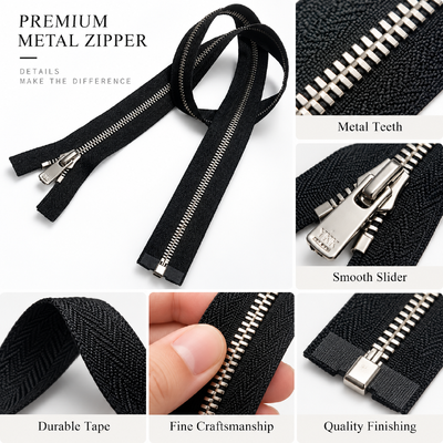 Custom Metal Zippers with Auto Lock and Logo Pullers for Jackets Bags and Garment Accessories