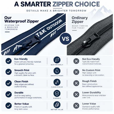 Custom Waterproof Metal Zipper with Auto Lock and Printed Logo for Outdoor Jackets and Sportswear