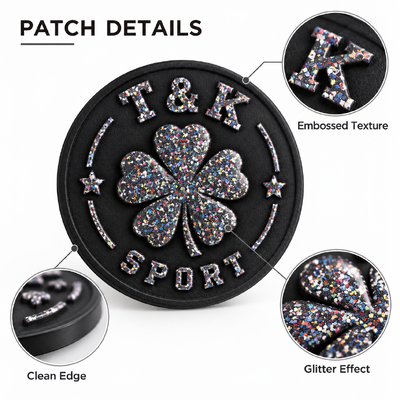 Custom Glitter PVC Sports Badges with Raised Details for Jackets Bags and Teamwear