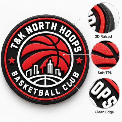 Soft TPU Custom Embroidered Patches with 3D Basketball Logo and Iron-on Backing for Apparel Embroidery Patches