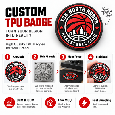 Soft TPU Custom Embroidered Patches with 3D Basketball Logo and Iron-on Backing for Apparel Embroidery Patches