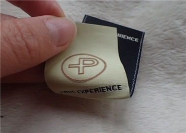 Logo Mid Fold Woven Clothing Labels Shinny Gold 0.4mm Thickness OEKO SGS BV