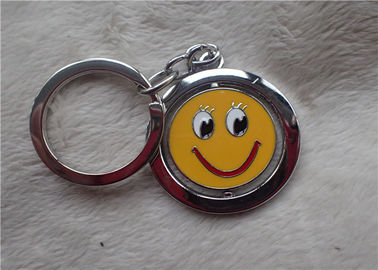 Color Silver Key Chain Personalized Promotional Gifts With Rotatable Smiling Yellow Face