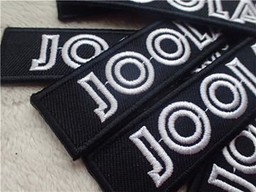 Black Twill White Line Custom Embroidered Patches With Stylish Backing Hot Melt Adhesive