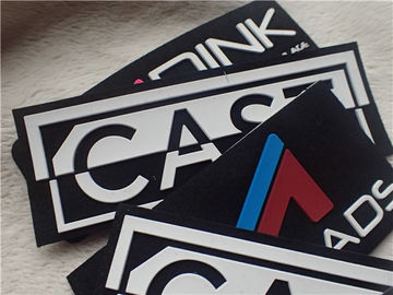 Double - Color Silicone 3D Rubber Logo Patches Soft Black Microfiber Planted