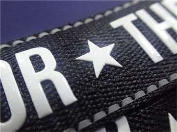 Customized Shiny Silicone Woven Clothing Labels, Printing Logo On Tape For Cloth