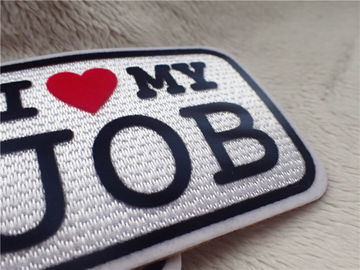Elegant Custom Clothing Patches  Slogan Logo I LOVE MY JOB Plush Chromatically Flocking