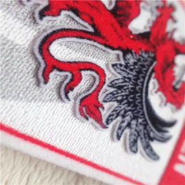Modern Clothing Iron On Patches Shield Shape Dragon Logo Plush Printing Flocking For Garment Decoration