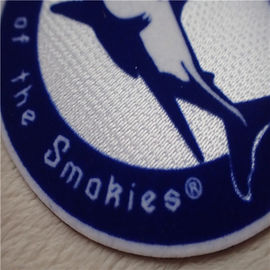 Double Color Round Shape Iron On Custom Patches Shark Logo Tatami Flocking With Hot Melt Glue