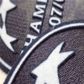 Circle Shape Custom Clothing Patches Soft Heat Transfer Tatami Flocking With Champion Logo