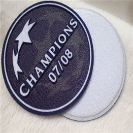Circle Shape Custom Clothing Patches Soft Heat Transfer Tatami Flocking With Champion Logo
